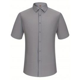 Camisa Casual Masculina para Negócios - Manga Curta Leve de Verão com Gola Clássica, Ajuste Regular e Cor Sólida, Tecido Durável Lavável à Máquina para Escritório & Uso Formal, Roupa Versátil, Abotoadura, Material Não Transparente
