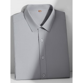 Camisa Casual Masculina para Negócios - Manga Curta Leve de Verão com Gola Clássica, Ajuste Regular e Cor Sólida, Tecido Durável Lavável à Máquina para Escritório & Uso Formal, Roupa Versátil, Abotoadura, Material Não Transparente