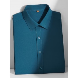Camisa Casual Masculina para Negócios - Manga Curta Leve de Verão com Gola Clássica, Ajuste Regular e Cor Sólida, Tecido Durável Lavável à Máquina para Escritório & Uso Formal, Roupa Versátil, Abotoadura, Material Não Transparente