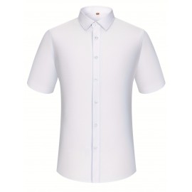 Camisa Casual Masculina para Negócios - Manga Curta Leve de Verão com Gola Clássica, Ajuste Regular e Cor Sólida, Tecido Durável Lavável à Máquina para Escritório & Uso Formal, Roupa Versátil, Abotoadura, Material Não Transparente