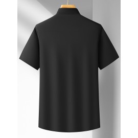 Camisa Casual Masculina para Negócios - Manga Curta Leve de Verão com Gola Clássica, Ajuste Regular e Cor Sólida, Tecido Durável Lavável à Máquina para Escritório & Uso Formal, Roupa Versátil, Abotoadura, Material Não Transparente
