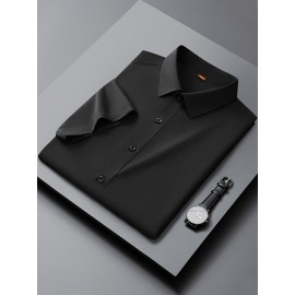 Camisa Casual Masculina para Negócios - Manga Curta Leve de Verão com Gola Clássica, Ajuste Regular e Cor Sólida, Tecido Durável Lavável à Máquina para Escritório & Uso Formal, Roupa Versátil, Abotoadura, Material Não Transparente