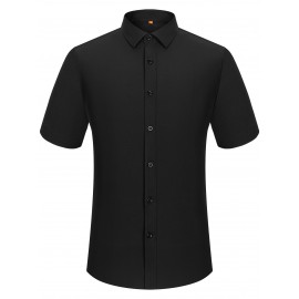 Camisa Casual Masculina para Negócios - Manga Curta Leve de Verão com Gola Clássica, Ajuste Regular e Cor Sólida, Tecido Durável Lavável à Máquina para Escritório & Uso Formal, Roupa Versátil, Abotoadura, Material Não Transparente