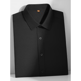 Camisa Casual Masculina para Negócios - Manga Curta Leve de Verão com Gola Clássica, Ajuste Regular e Cor Sólida, Tecido Durável Lavável à Máquina para Escritório & Uso Formal, Roupa Versátil, Abotoadura, Material Não Transparente