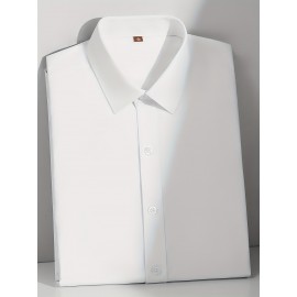 Camisa Casual Masculina para Negócios - Manga Curta Leve de Verão com Gola Clássica, Ajuste Regular e Cor Sólida, Tecido Durável Lavável à Máquina para Escritório & Uso Formal, Roupa Versátil, Abotoadura, Material Não Transparente