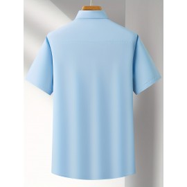 Camisa Casual Masculina para Negócios - Manga Curta Leve de Verão com Gola Clássica, Ajuste Regular e Cor Sólida, Tecido Durável Lavável à Máquina para Escritório & Uso Formal, Roupa Versátil, Abotoadura, Material Não Transparente