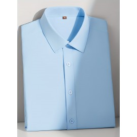 Camisa Casual Masculina para Negócios - Manga Curta Leve de Verão com Gola Clássica, Ajuste Regular e Cor Sólida, Tecido Durável Lavável à Máquina para Escritório & Uso Formal, Roupa Versátil, Abotoadura, Material Não Transparente