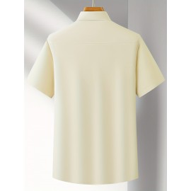 Camisa Casual Masculina para Negócios - Manga Curta Leve de Verão com Gola Clássica, Ajuste Regular e Cor Sólida, Tecido Durável Lavável à Máquina para Escritório & Uso Formal, Roupa Versátil, Abotoadura, Material Não Transparente