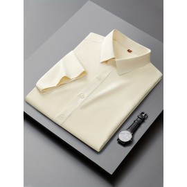 Camisa Casual Masculina para Negócios - Manga Curta Leve de Verão com Gola Clássica, Ajuste Regular e Cor Sólida, Tecido Durável Lavável à Máquina para Escritório & Uso Formal, Roupa Versátil, Abotoadura, Material Não Transparente