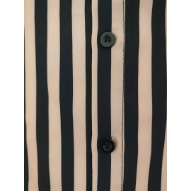 Camisa Casual Masculina de Verão Listrada - Manga Curta Leve com Botões, Listras Vermelhas e Brancas, Corte Regular, 95% Poliéster 5% Elastano, Tecido Respirável 119gsm, Lavável à Máquina para Escritório e Uso Semi-Formal, Gola Clássica, Conforto Elástico