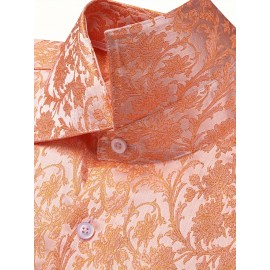 Camisa Masculina com Estampa Paisley, Camisa Elegante de Manga Comprida com Gola e Botões para Festa/Casamento/Baile Formal
