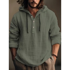 Camisa de algodão para homem, primavera e outono, com capuz, manga comprida, casual e confortável para uso diário.