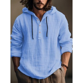 Camisa de algodão para homem, primavera e outono, com capuz, manga comprida, casual e confortável para uso diário.