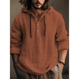 Camisa de algodão para homem, primavera e outono, com capuz, manga comprida, casual e confortável para uso diário.