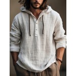 Camisa de algodão para homem, primavera e outono, com capuz, manga comprida, casual e confortável para uso diário.