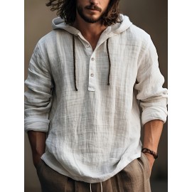 Camisa de algodão para homem, primavera e outono, com capuz, manga comprida, casual e confortável para uso diário.
