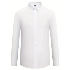 Camisas de vestir masculinas, sólidas, de manga comprida, elásticas, sem rugas, camisa formal, camisas de botão casual para negócios