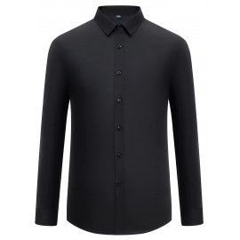 Camisas de vestir masculinas, sólidas, de manga comprida, elásticas, sem rugas, camisa formal, camisas de botão casual para negócios