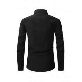 Camisas de vestir masculinas, sólidas, de manga comprida, elásticas, sem rugas, camisa formal, camisas de botão casual para negócios