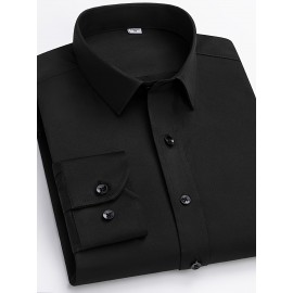 Camisas de vestir masculinas, sólidas, de manga comprida, elásticas, sem rugas, camisa formal, camisas de botão casual para negócios