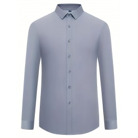 Camisas de vestir masculinas, sólidas, de manga comprida, elásticas, sem rugas, camisa formal, camisas de botão casual para negócios