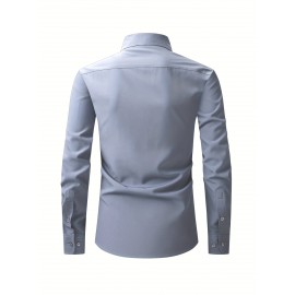 Camisas de vestir masculinas, sólidas, de manga comprida, elásticas, sem rugas, camisa formal, camisas de botão casual para negócios