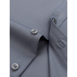 Camisas de vestir masculinas, sólidas, de manga comprida, elásticas, sem rugas, camisa formal, camisas de botão casual para negócios