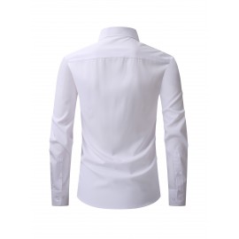 Camisas de vestir masculinas, sólidas, de manga comprida, elásticas, sem rugas, camisa formal, camisas de botão casual para negócios