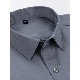 Camisas de vestir masculinas, sólidas, de manga comprida, elásticas, sem rugas, camisa formal, camisas de botão casual para negócios