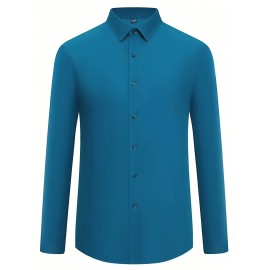 Camisas de vestir masculinas, sólidas, de manga comprida, elásticas, sem rugas, camisa formal, camisas de botão casual para negócios