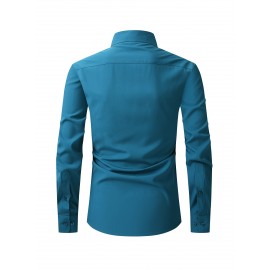 Camisas de vestir masculinas, sólidas, de manga comprida, elásticas, sem rugas, camisa formal, camisas de botão casual para negócios
