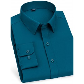 Conjunto de 3 Camisas Sociais Masculinas Slim Fit Manga Comprida - Azul-Petróleo, com Botões e Abotoadura Simples, para Todas as Estações, Vestuário Casual e de Negócios, Forro de Poliéster, Tamanhos Grandes Disponíveis, Camisas Versáteis | Camisa de Cor 