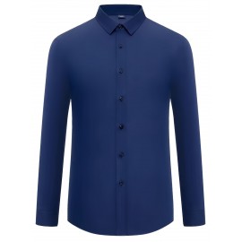 Camisas de vestir masculinas, sólidas, de manga comprida, elásticas, sem rugas, camisa formal, camisas de botão casual para negócios