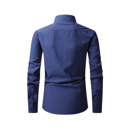 Camisas de vestir masculinas, sólidas, de manga comprida, elásticas, sem rugas, camisa formal, camisas de botão casual para negócios
