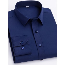 Camisas de vestir masculinas, sólidas, de manga comprida, elásticas, sem rugas, camisa formal, camisas de botão casual para negócios