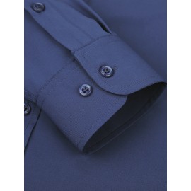 Camisas de vestir masculinas, sólidas, de manga comprida, elásticas, sem rugas, camisa formal, camisas de botão casual para negócios