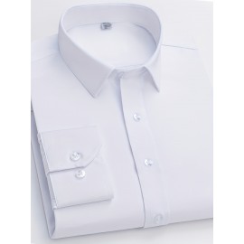 Camisas de vestir masculinas, sólidas, de manga comprida, elásticas, sem rugas, camisa formal, camisas de botão casual para negócios