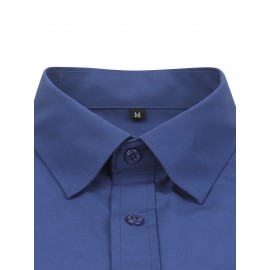 Camisas de vestir masculinas, sólidas, de manga comprida, elásticas, sem rugas, camisa formal, camisas de botão casual para negócios