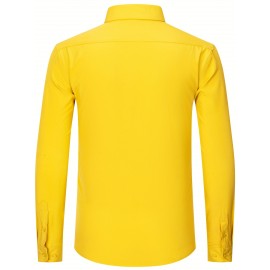 Camisas de vestir masculinas, sólidas, de manga comprida, elásticas, sem rugas, camisa formal, camisas de botão casual para negócios