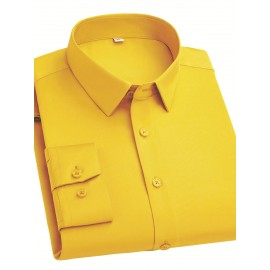 Camisas de vestir masculinas, sólidas, de manga comprida, elásticas, sem rugas, camisa formal, camisas de botão casual para negócios