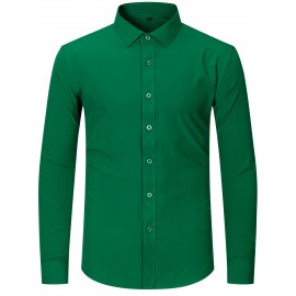 Camisas de vestir masculinas, sólidas, de manga comprida, elásticas, sem rugas, camisa formal, camisas de botão casual para negócios