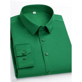 Camisas de vestir masculinas, sólidas, de manga comprida, elásticas, sem rugas, camisa formal, camisas de botão casual para negócios