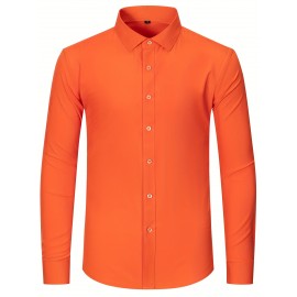 Camisas de vestir masculinas, sólidas, de manga comprida, elásticas, sem rugas, camisa formal, camisas de botão casual para negócios