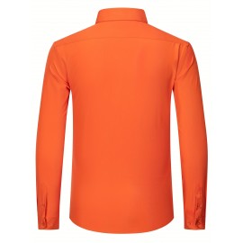 Camisas de vestir masculinas, sólidas, de manga comprida, elásticas, sem rugas, camisa formal, camisas de botão casual para negócios