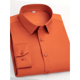 Camisas de vestir masculinas, sólidas, de manga comprida, elásticas, sem rugas, camisa formal, camisas de botão casual para negócios