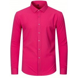 Camisas de vestir masculinas, sólidas, de manga comprida, elásticas, sem rugas, camisa formal, camisas de botão casual para negócios