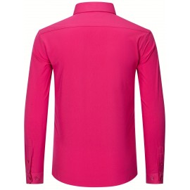 Camisas de vestir masculinas, sólidas, de manga comprida, elásticas, sem rugas, camisa formal, camisas de botão casual para negócios