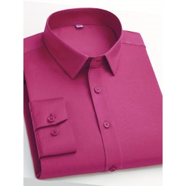 Camisas de vestir masculinas, sólidas, de manga comprida, elásticas, sem rugas, camisa formal, camisas de botão casual para negócios