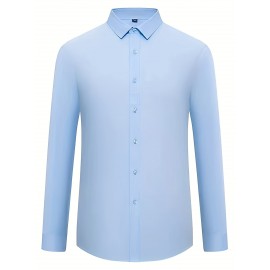 Camisas de vestir masculinas, sólidas, de manga comprida, elásticas, sem rugas, camisa formal, camisas de botão casual para negócios