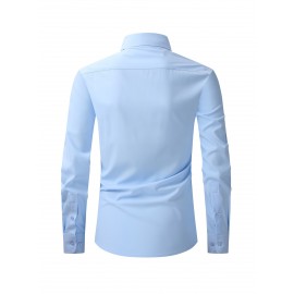 Camisas de vestir masculinas, sólidas, de manga comprida, elásticas, sem rugas, camisa formal, camisas de botão casual para negócios